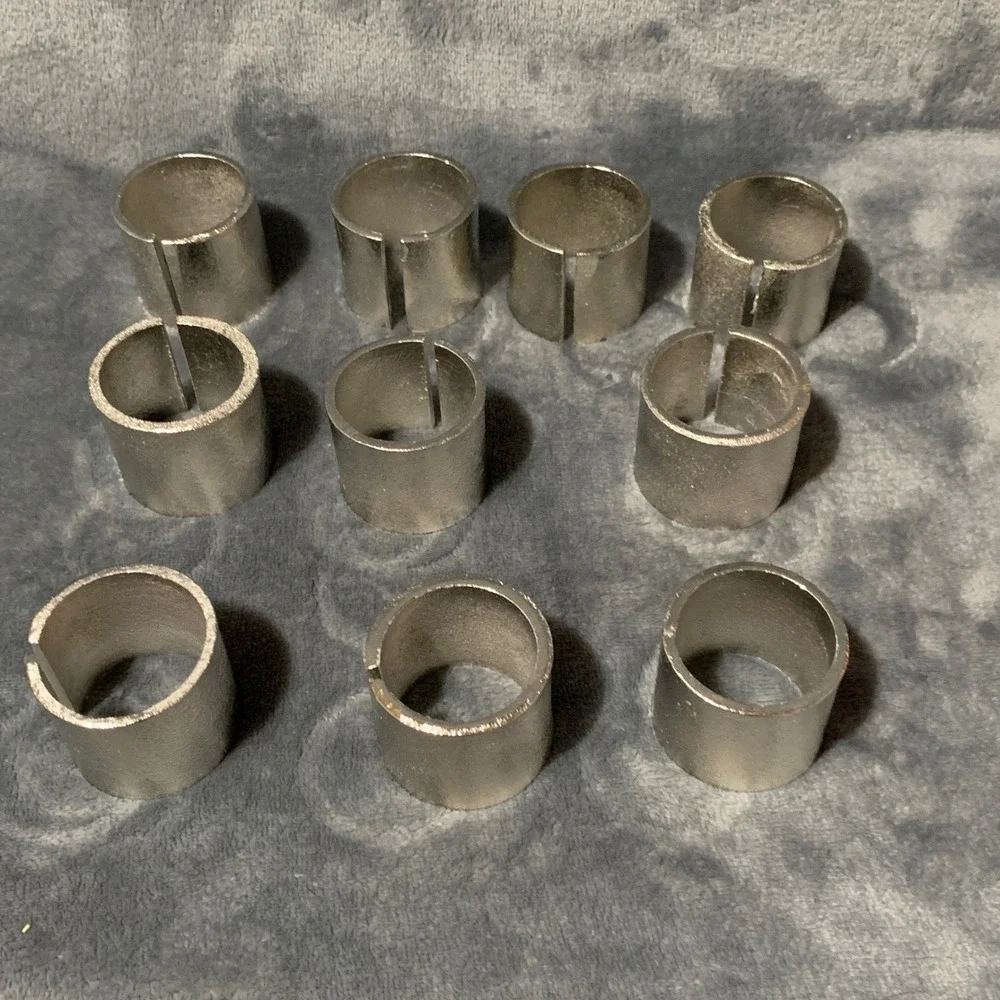 Set of 10 Silver Textured Metal Napkin Rings Modern Split Cuff Table Decor